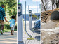 Image of electric vehicle charging station, public green space, and storm water